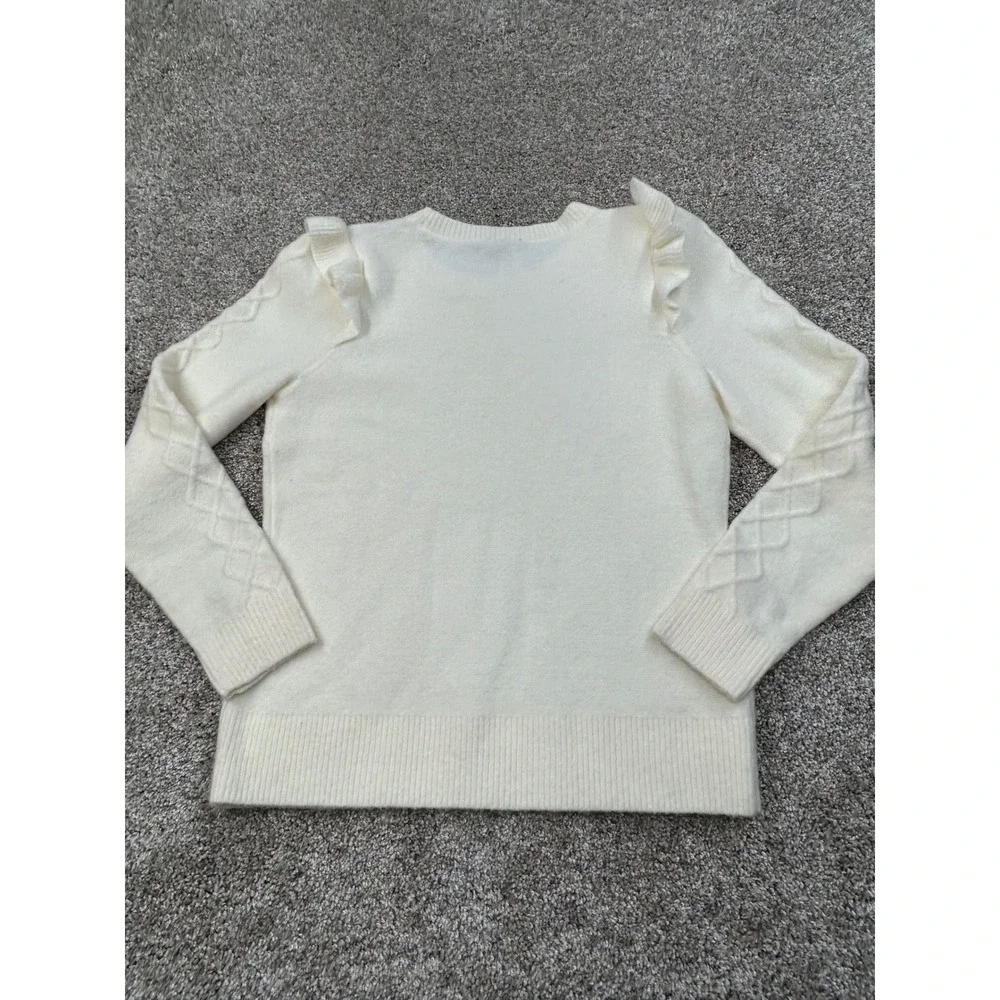 NWT Talbots Petite Ivory Cable Knit Ruffle Shoulder Sweater Cream PM #0674